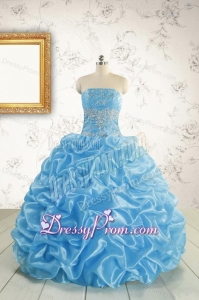 2015 Elegant Strapless Beading Quinceanera Dresses in Baby Blue