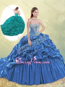 Classical Taffeta Blue Quinceanera Dress with Beading and Bubbles