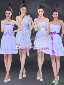 2015 Elegant Chiffon Lace Up Bridesmaid Dress in Lavender