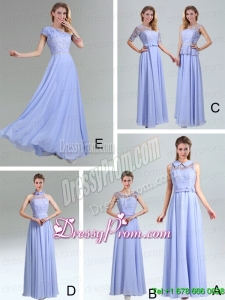 2015 Modest Belt Empire Bridesmaid Dress in Lavender