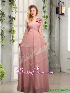 Cheap Ruching One Shoulder Prom Dresses with Hand Made Flowers