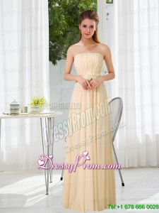 Empire Strapless Ruching and Belt Prom Dress with Floor Length