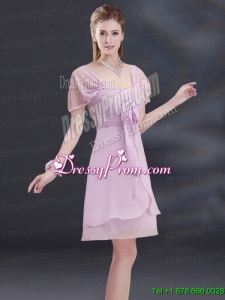 A Line Square Ruhing Prom Dress with Cap Sleeves