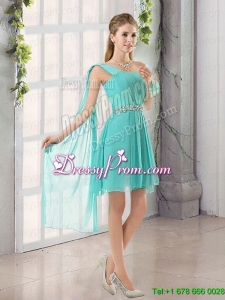 One Shoulder A Line Beading and Ruching Prom Dress with Lace Up