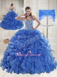 2015 Beautiful Sweetheart Brush Train Quinceanera Dresses with Beading