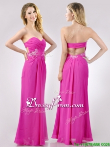 2016 Fashionable Sweetheart Backless Beaded and Ruched Dama Dress in Hot Pink