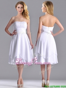 Cheap Strapless Chiffon White Christmas Party Dress with Ruched Decorated Bust