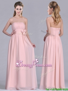 Modern Chiffon Handcrafted Flowers Long Christmas Party Dress in Baby Pink