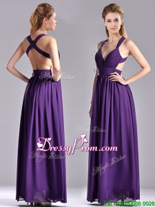 Sexy Purple Criss Cross Christmas Party Dress with Ruched Decorated Bust