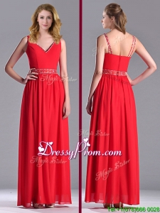 Fashionable V Neck Ankle Length Christmas Party Dress with Beaded Decorated Waist