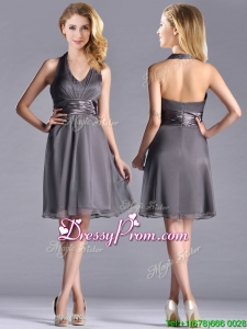 Romantic Chiffon Halter Top Knee Length Prom Dress in Grey