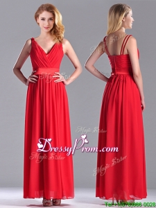 The Super Hot Empire V Neck Red Prom Dress in Ankle Length