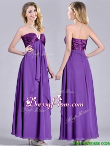 Cheap Beaded Decorated V Neck Chiffon Prom Dress in Eggplant Purple