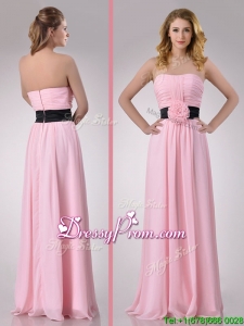 Modern Empire Chiffon Pink Long Dama Dress with Hand Crafted Flower