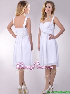 New Applique Decorated Straps and Waist White Prom Dress in Chiffon