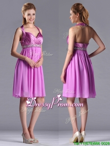 Empire Halter Knee-length Beaded Short Prom Dress in Lilac