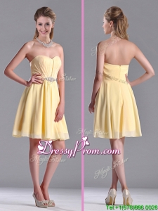 Modest Empire Chiffon Yellow Short Prom Dress with Beading