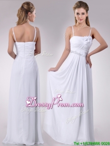 Latest Handcrafted Flower White Prom Dress with Spaghetti Straps