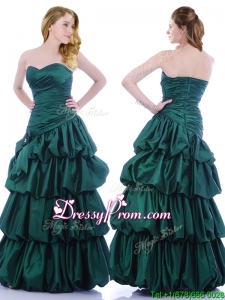 Popular A Line Ruched and Bubble Prom Dress in Hunter Green