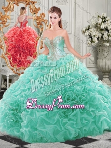 Popular Beaded and Ruffled Aqua Blue Beautiful Quinceanera Dress with Detachable Straps