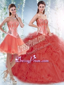 Beautifu Coral Red Detachable Quinceanera Dresses with Beading and Ruffles