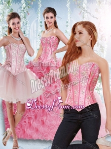Beautiful Rolling Flowers Beaded Bodice Detachable Quinceanera Dresses in Rose Pink