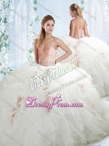 Lovely Beaded and Ruffled White Detachable Quinceanera Dresses in Organza