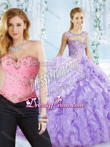 Big Puffy Bubble and Beaded Lavender Detachable Sweet 16 Dress in Organza