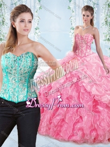 Discount Beaded Bodice Visible Boning Rose Pink Detachable Quinceanera Skirts