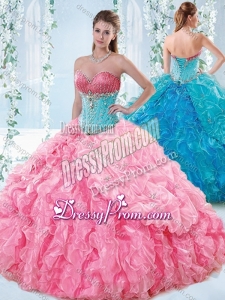 Exquisite Rose Pink Detachable Quinceanera Gown with Beading and Ruffles
