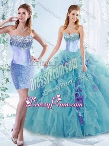 Latest Aquamarine Detachable Quinceanera Gowns with Beaded Bust and Ruffles