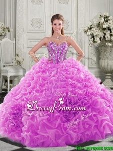 Latest Visible Boning Beaded Bodice Fuchsia Quinceanera Gown with Ruffles