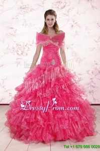 2015 Elegant Sweetheart Hot Pink Quinceanera Dresses with Ruffles