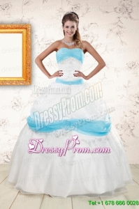 Elegant White and Baby Blue Ball Gown Quinceanera Dress for 2015