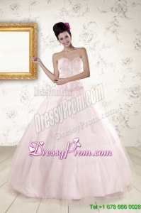 2015 Cheap Light Pink Quinceanera Dresses with Appliques