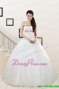 2015 Discount Strapless Appliques and Belt Quinceanera Dresses in White