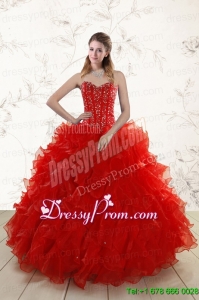 2015 Most Popular Red Quinceanera Dresses with Beading and Ruffles