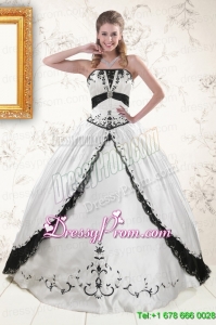 2015 Elegant Embroidery Quinceanera Dresses in White and Black