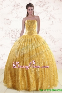Exclusive Yellow Sequined Quinceanera Dress with Strapless