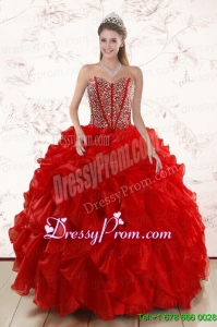 Sweetheart Exclusive Red Quinceanera Dresses With Beading and Ruffles for 2015