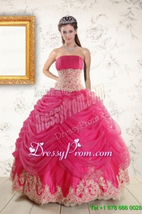 Exquisite Lace Appliques Hot Pink Quinceanera Gowns for 2015