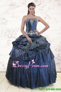 Embroidery and Pick Ups Modern Quinceanera Dress in Navy Blue