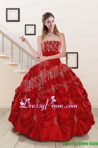 Latest Sweetheart Appiques and Beaded 2015 Quinceanera Dresses in Red