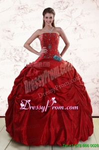 2015 Beaded Strapless Quinceanera Dresses with Pick Ups