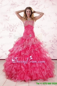 2015 Perfect Sweetheart Hot Pink Quinceanera Dresses with Ruffles