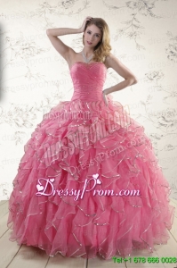 2015 Perfect Beading Quinceanera Dresses in Rose Pink