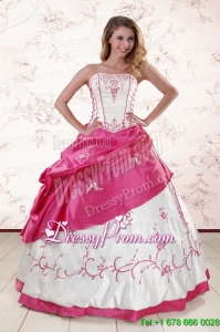 Perfect Embroidery Sweet 15 Dresses in White and Hot Pink