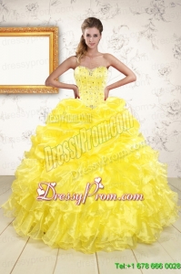 Pretty Sweetheart Yellow Quinceanera Dresses with Beading