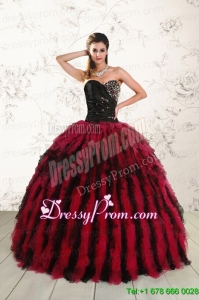 Stylish Sweetheart Ruffles and Beaded Quinceanera Dresses in Red and Black