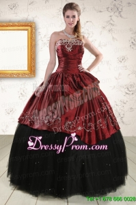 Traditional Ball Gown Embroidery 2015 Quinceanera Dresses in Rust Red and Black